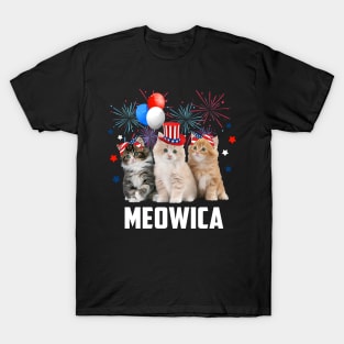 Happy 4th of July Three Cat Meowica Kitty Cat Patriotic USA T-Shirt